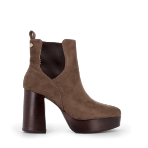 Bota tacon suela goma taupe mujer Marrones
