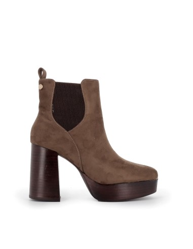 Bota tacon suela goma taupe mujer Marrones