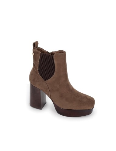Bota tacon suela goma taupe mujer Marrones