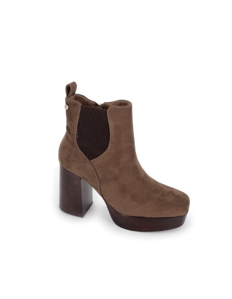 Bota tacon suela goma taupe mujer Marrones