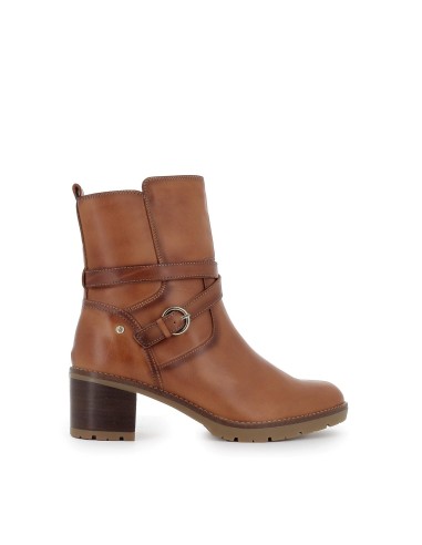 Bota de tacón piel tiras cruzadas mujer brandy