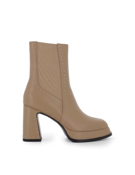 Botín plataforma elásticos laterales y tachas mujer taupe Marrones