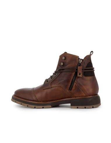 Bota plana piel cordones marrón hombre