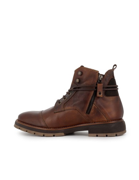 Bota plana piel cordones marrón hombre