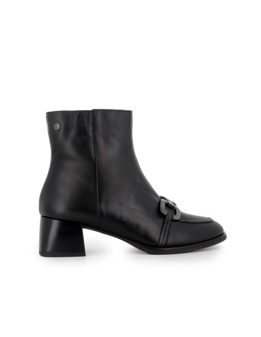 Bota mocasín piel hebilla cuadrada tacón medio piramidal mujer negro Negro