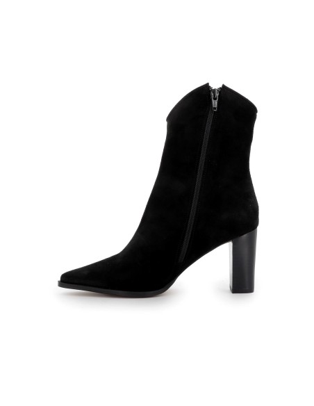 Botín piel serraje tacón forrado mujer negro