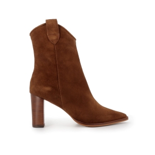 Botín piel serraje tacón forrado mujer marrón Marrones