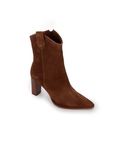 Botín piel serraje tacón forrado mujer marrón Marrones