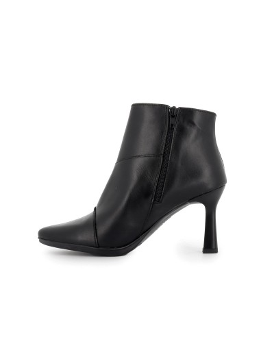 Bota piel combinada negra flexible tacón fino mujer