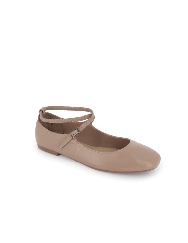 Bailarina plana piel crema correa cruzada con hebilla mujer