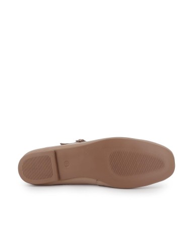 Bailarina plana piel crema correa cruzada con hebilla mujer