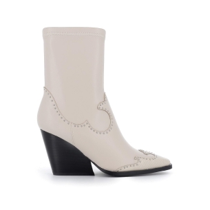 Botín cowboy diseño tachas tacón cuña blanco mujer Blanco