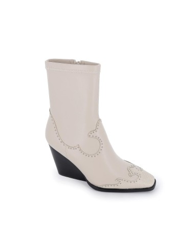 Botín cowboy diseño tachas tacón cuña blanco mujer Blanco