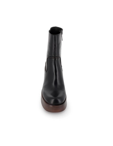 Bota piel plataforma vivos cremallera mujer negro