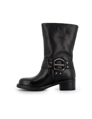 Bota motera piel negra con hebilla mujer