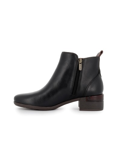 Botín tacón bajo piel lisa negra mujer Negro