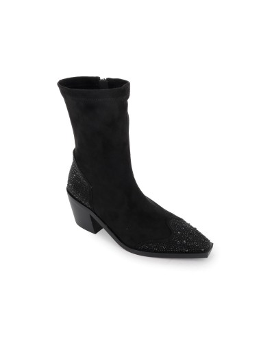Botín tejano licra negro con pedrería mujer Negro