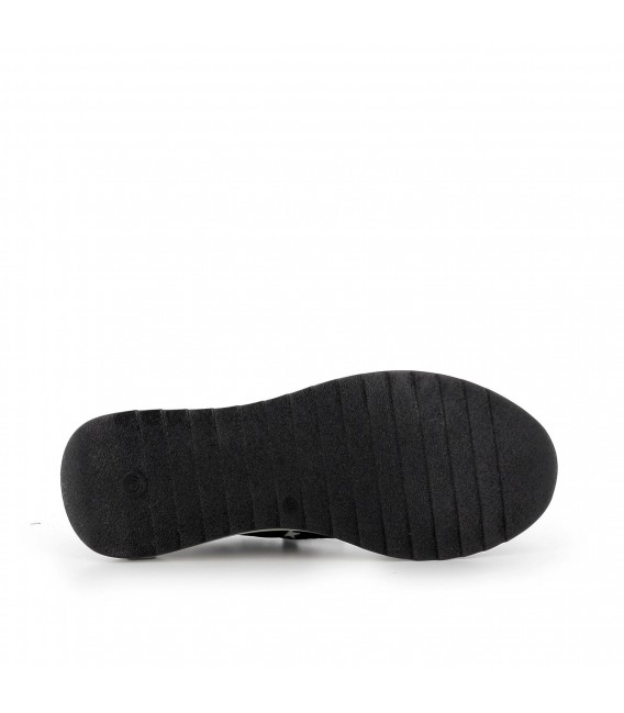 Sneaker piel negro cordones elasticos mujer