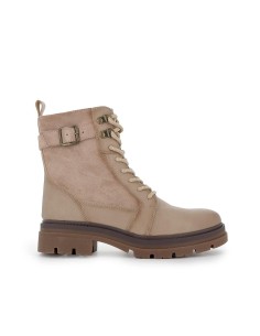 Bota militar beige hebilla y cordones para mujer