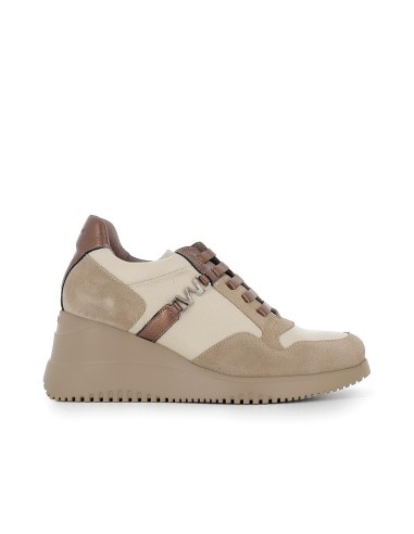 Zapato piel combinada beige cuña mujer