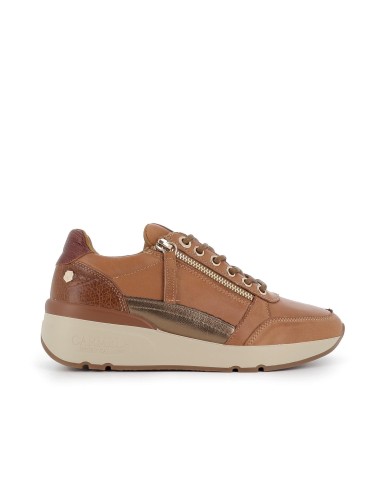 Deportivo cremallera cordones piel camel mujer Marrones