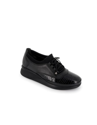 Zapatos de cuña con piel negra y grabado serpiente mujer Negro