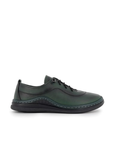 Zapato casual de piel kaki cordones finos Verde