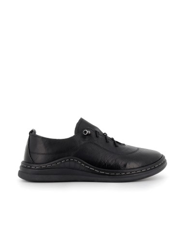 Zapato casual de piel negro cordones finos Negro