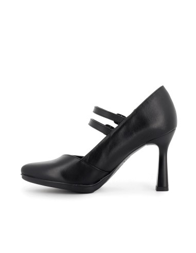 Salon vestir tacón piel sobre correa punta afinada mujer negro