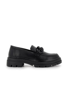 Mocasín negro cadena suela plana track mujer Negro