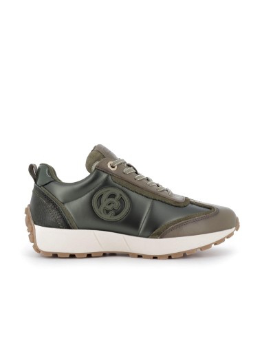 Deportivo cuña cremallera cordones piel negro relieve mujer Verde