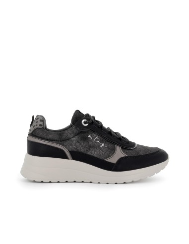 Zapatillas deportivas negro y leopardo cuña para mujer Negro