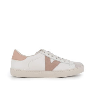 Zapatilla tenis piel y serraje detalle cuarzo para mujer Blanco