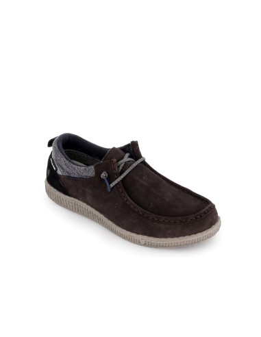 Zapato hombre cordon elástico piel serraje marrón