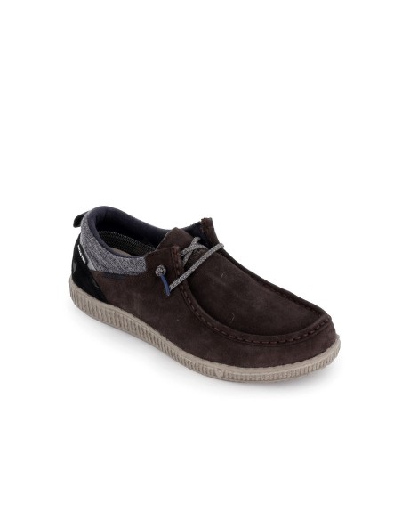 Zapato hombre cordon elástico piel serraje marrón