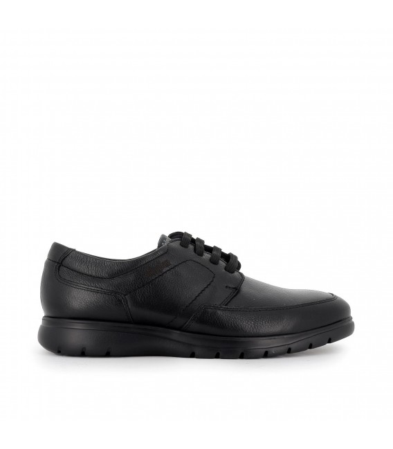 Zapato sport piel lisa con cordones elásticos hombre negro