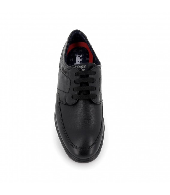 Zapato sport piel lisa con cordones elásticos hombre negro
