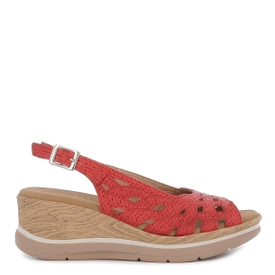 Sandalia cuña perforado correa talón rojo