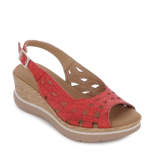 Sandalia cuña perforado correa talón rojo 2