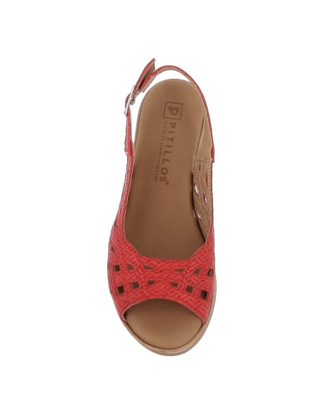 Sandalia cuña perforado correa talón rojo