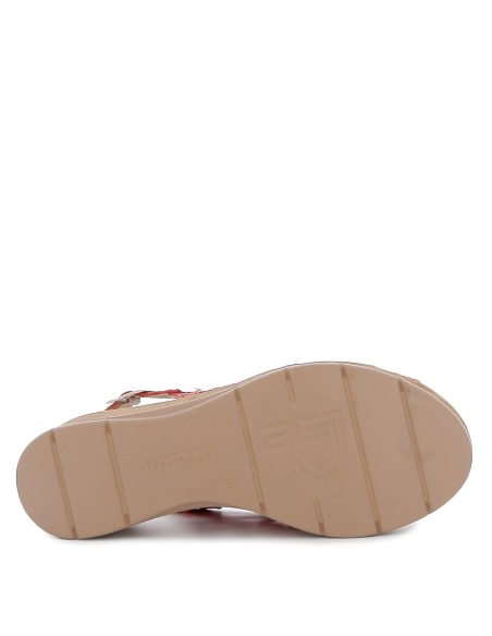 Sandalia cuña perforado correa talón rojo