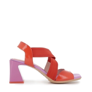 Sandalia elástico cruzado con tacón para mujer rojo