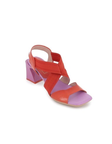 Sandalia elástico cruzado con tacón para mujer rojo