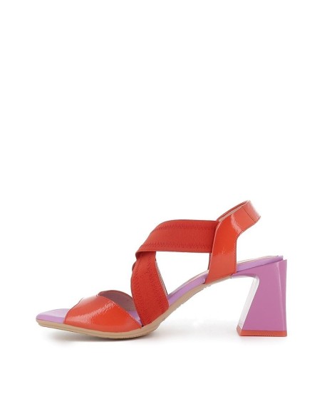 Sandalia elástico cruzado con tacón para mujer rojo