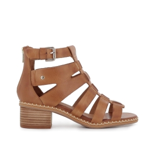 Cangrejera piel cremallera y hebilla mujer brandy Marrones