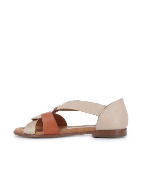 Sandalia plana piel cuero mujer marfil