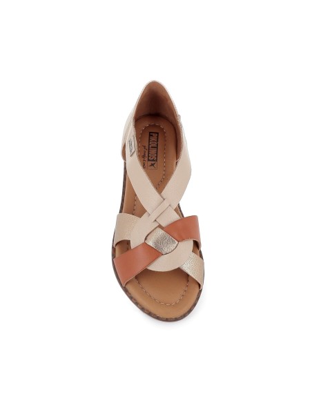 Sandalia plana piel cuero mujer marfil