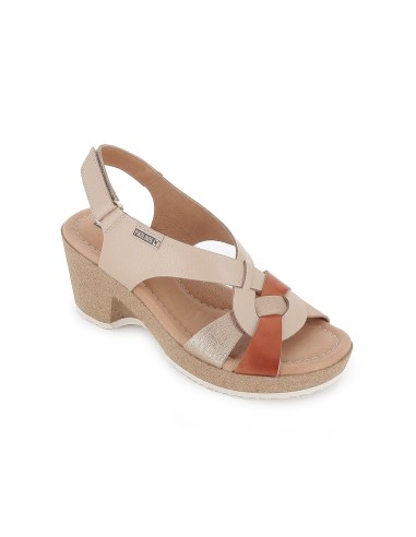 Sandalia cuña piel cuero mujer marfil