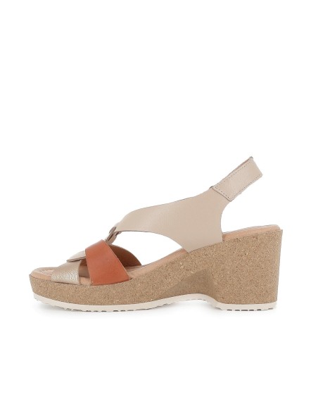 Sandalia cuña piel cuero mujer marfil