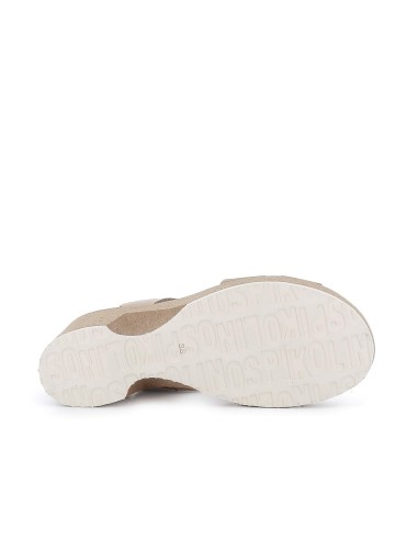 Sandalia cuña piel cuero mujer marfil